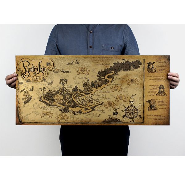 Rétro Kraft Pirate Voile Carte Du Monde Affiche Sticker Mural Salon Bar Café Décor Ancien Monde Vintage Cartes 72.5X33 cm