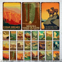 Rétro Paysage Art Peinture Affiches Vintage Parc National Métal Tin Signs Art Film Fer Peinture Shabby Home Room Bar Décoration Murale Plaque 30X20cm W03