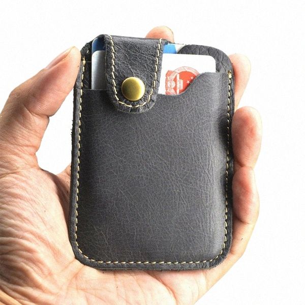 Rétro en cuir de crédit Busin Mini Card Wallet Cvenient Homme Femmes Smart Wallet Busin Titulaire de la carte C Wallet Card Case B0oR #