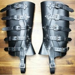 Retro lederen band larp greave been scheenbeschermers middeleeuwse viking ridder laarzen schoenbedekkingen ridderstalige pantser laarskostuum