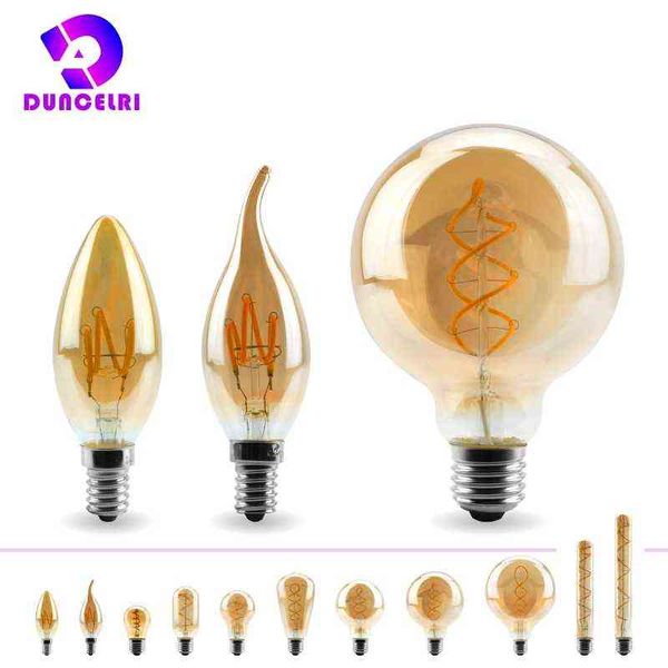 Bombilla de filamento en espiral LED retro E14 E27 4W Amarillo cálido 220V C35 G45 A60 T45 ST64 T185 T225 G80 G95 G125 Lámpara Edison vintage H220428