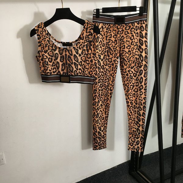 Retro Leopard Camis Leggings Sexy Yoga Sild Situit Designer Tops Pants Fashion Silming Situit Two Pieces Sport Sport Sportsuits