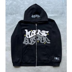 Condemo estampado de letras retro con cremallera estadounidense con cremallera de gran tamaño hip hop de manga larga chaqueta para hombres abrigos streetwear 2312222