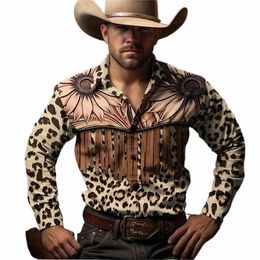 Rétro Lg manches Western Cowboy mâle chemise sociale Blouse Rockabilly hommes rue Vintage Fi vêtements décontractés Camisas Casuais j6mi #