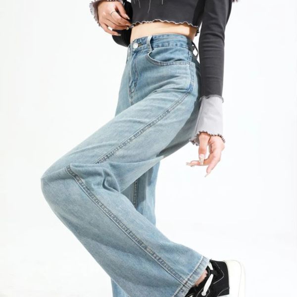 Retro Light Colored Straight Women Denim Jeans Drape Loose High Wide Lig Leg Brand Mop Pantalon 240423