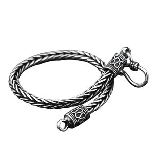Retro Link S925 pulsera de quilla trenzada de plata esterlina para hombres cadena de cuerda de cáñamo hecha a mano hermosa y versátil con hebilla S
