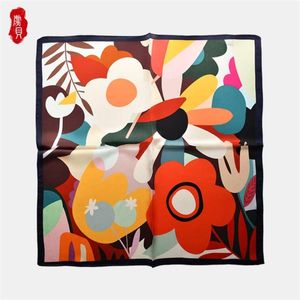 Rétro petite écharpe en soie naturelle femmes imprimé fleur 100% réel haute qualité 50cm petite tête carrée foulards dame cadeau de luxe 210928