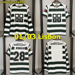 Retro lange mouw 01/03 Lissabon voetbalshirts Ronaldo Quaresma Vintage Lisboa Shirt Classic Sporting Cp Kit voetbalshirts