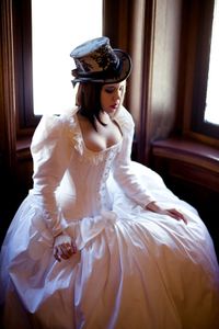 Retro manga larga Steampunk vestido de novia alternativa con cordones corsé blanco victoriano blanco mascarada vestidos de novia de talla grande