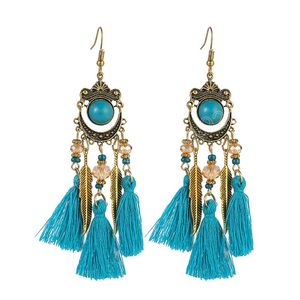 Pendientes colgantes con cuentas de borla larga Retro para mujer, estilo palaciego, aretes tallados europeos y americanos, joyería étnica, Jhumka india