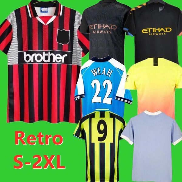 Retro Man City Soccer Jerseys 72 98 99 00 11 12 1998 1999 2000 2012 2012 Haaland Eidos Gallagher Weah Tevez Kun Aguero de Jong Kompany Vintage Manchester Shirts Classic