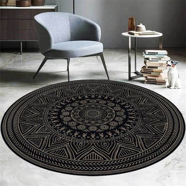 Rétro Mandala Lotus Fleur Modèle Rond Tapis Chaise Tapis De Sol Tapis Doux Pour Salon Tapis Anti-dérapant Chambre Décor Tapis 210301