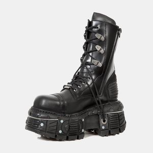 Retro Mans Zwarte Designer Laarzen Punk Stijl Mannen Chunky Boot Platform Mannelijke Vrouwelijke Ridder Boot