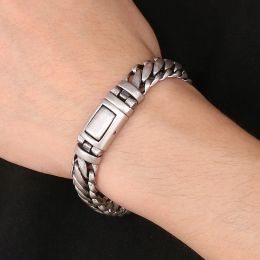 Rétro matière 14K or blanc chaîne tressée homme Bracelet pour hommes 12MM largeur brossé hommes sur la main Bracelets bijoux cadeaux