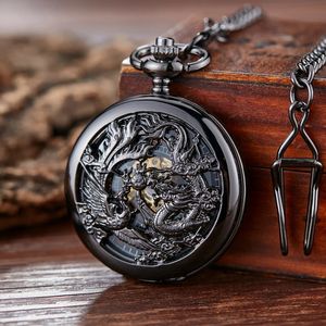 Retro Mechanical Pocket Watch Dragon Play Ball Steampunk Skeleton Handwind Flip Clock Clock With Chain Double Hunter Gift 240327