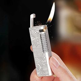 Briquet à roue mécanique rétro, flamme Oblique ouverte, coulissant sur le côté, corps en métal, cadeaux de voyage portables pour garçons, vente en gros