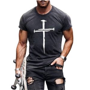 Rétro Hommes Jésus Christ Croix Imprimer Casual Mode Lâche Et Confortable Col Rond TShirt Top À Manches Courtes Hommes Vêtements XXS6XL 220607