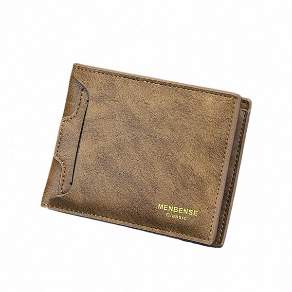 portefeuille rétro portefeuille Busin Id Holders Purse Small Cuir Card portefeuilles Bifold Bifold pour hommes Slim Gollet Male Malet O8A3 #