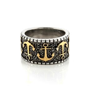 Retro Men Style Anchor Match Ring Silver Gold plaqué Anneaux en acier inoxydable Bijoux pour cadeau