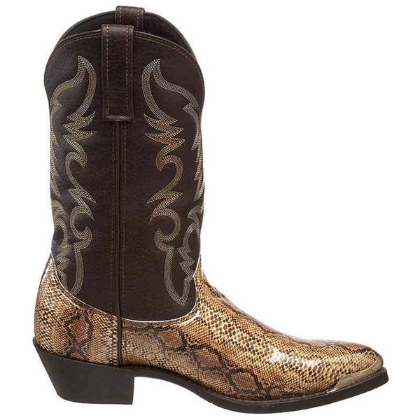 Rétro Hommes Femmes Bottes Tête D'or Peau De Serpent Faux Cuir Chaussures D'hiver Brodé Western Cowboy Unisexe Chaussures Grande Taille 220815