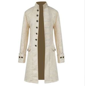 Rétro Hommes Gothique Brocart Veste Manteau Steampunk Col Montant Costumes À Manches Longues Trench-Coat