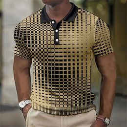 Retro Mens Polo 3D Spotted Mens Street Casual korte mouwen losse oversized shirt Hoogwaardige sportkleding Soft Top 240430