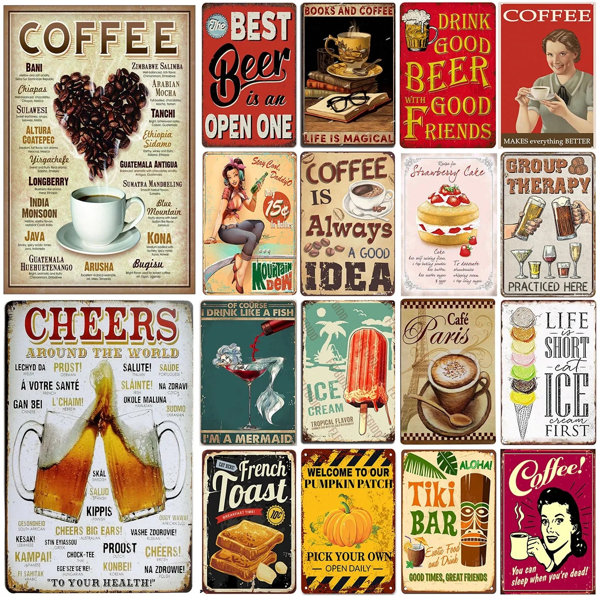 Retro Metal Beer Tin Sign Painting Decorazioni artistiche da parete DECORAZIONI Vintage Cafe Placca Retro Club Pub Bar Living Soggio