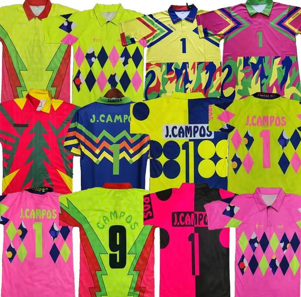 Maillots de football rétro Mexique gardien de but Jorge Campos 1992 1993 1994 1995 J.Campos # 9 vert jaune classique 92 93 94 95 maillot de football vintage