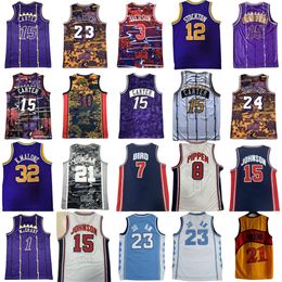 Retro Michael gestikt basketbal Bryant Jersey James Iverson Bird Carter Pippen Rodman McGrady Garnett Malone Williams Bibby Stockton Kemp Payton Barkley Ewing