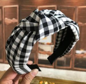 Retro Middengeknoopte Hoofdband Koreaanse Stof Eenvoudige Zoete Plaid Breedgerande Hoofdband Haarspeld Druk Haaraccessoires2566899