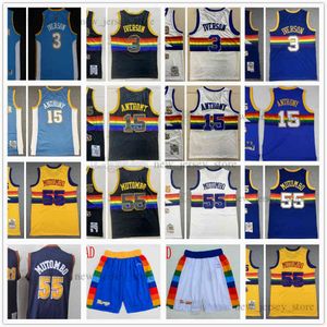 Retro Mitchell en Ness 3 Allen Basketbal Iverson Jersey Stitched 15 Carmelo 55 Dikembe Anthony Mutombo Jerseys Shorts Geel White Black