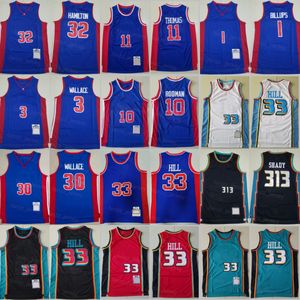 Retro basketbal Chauncey Billups Jersey 1 Ben Wallace 3 Richard Hamilton 32 Isiah Thomas 11 Dennis Rodman 10 Grant Hill 33 Vintage voor sportfans Throwback