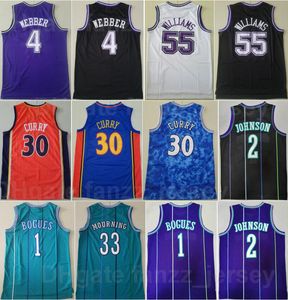 Retro Basketbal Vintage Larry Johnson Jersey 2 Alonzo Rouw 33 Chris Webber 4 Jason Williams 55 Stephen Curry 30 Tyrone Muggsy Bogues 1 Teamsport Throwback