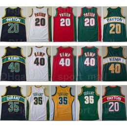 Retro Gary Payton basketbalshirts 20 Kevin Durant 35 Shawn Kemp 40 Throwback Teamkleur Groen Geel Wit Rood Zwart Sportfans Ademend Vintage Heren Uniform