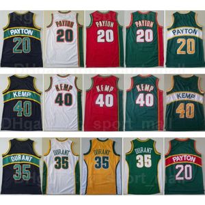 Maillots de basket-ball rétro Gary Payton 20 Kevin Durant 35 Shawn Kemp 40 Couleur de l'équipe de retour Vert Jaune Blanc Rouge Noir Fans de sport Respirant Vintage Hommes Uniforme