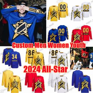 Aangepaste 2024 All-Star Hockey 98 Connor Bedard Jersey Crosby Matthews Hughes Kaprizov Bobrovsky McDavid Draisaitl Makar MacKinnon Kucherov Bedard Aho Dahlin