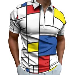 Retro Mondriaan Plaid Casual T-shirts Mondriaan Moderne Kunst Polo Shirts Kraag Y2K Shirt Mannen Grafische Kleding 4XL 5XL 6XL 240312