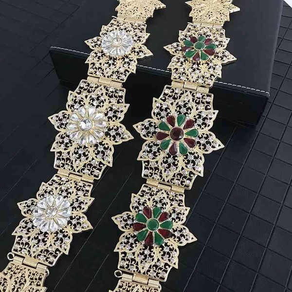 Ceinture en métal marocaine rétro avec motif de feuilles florales évidées pour la robe de mariée des femmes bijoux de chaîne de corps réglables de luxe