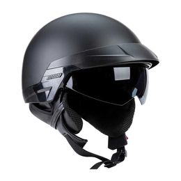 Retro Motorfiets Helmen Vintage Helm Half Gezicht Helm Intrekbare Vizier Mannen Vrouwen Scooter Motor Cruiser Fietshelm Q0630