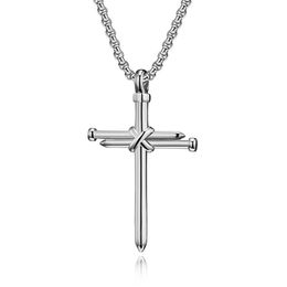 Rétro clou croix colliers Pendentifs Croix en acier inoxydable Argent or noir pendentif homme Religion bijoux