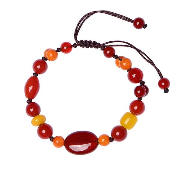 Bracelet rétro en perles d'agate rouge naturelle, réglable, bijoux à breloques, amulette tricotée à la main, cadeaux porte-bonheur pour femmes