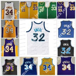 Rétro NCAA LSU Tigers Jersey 32 Shaq 34 College Bleu Blanc Noir Vêtements pour hommes Maillots de basket-ball d'été Maillot cousu vintage