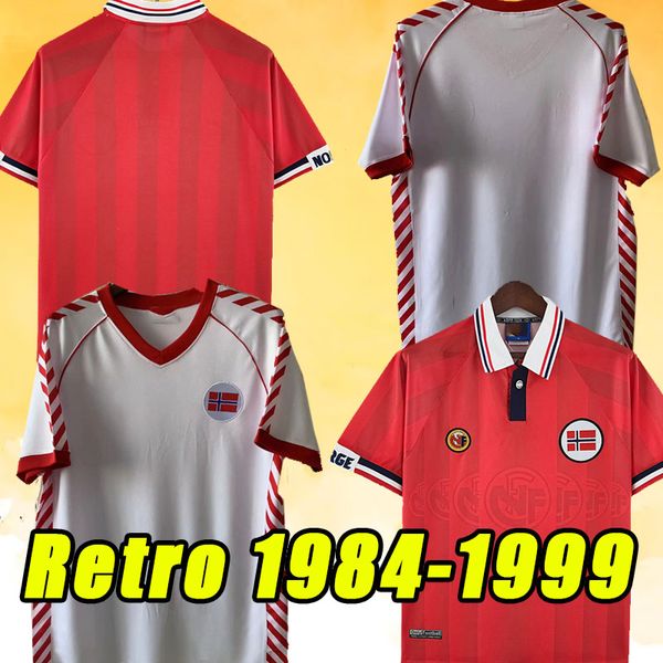 Retro Norwaies Jerseys de football Berg Tore Andre Flo Solskjaer Mini Rekdal 1984 1985 1998 1999 84 85 98 99 Bjornebye Home Football Shirt Haaland