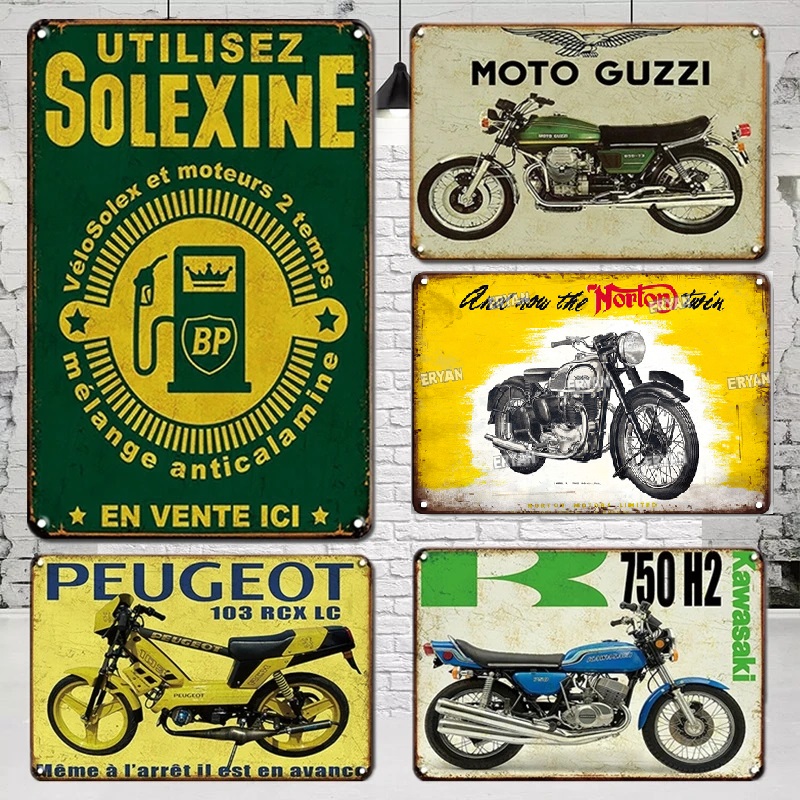 Rétro Nostalgie Motorcycles art peinture en métal Affiche d'étain indicateur Affiche du garage de maison Vintage Garage Station de gaz Mur Mémor