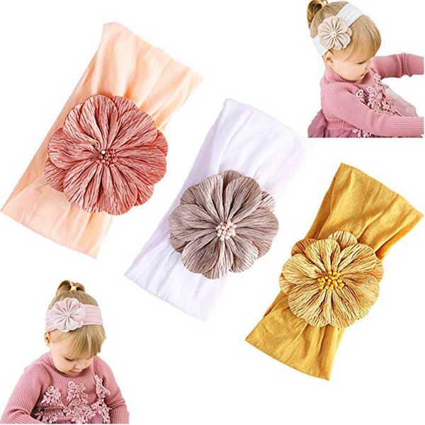 Bandeaux en nylon rétro pour bébé fille pas cher en gros perles de fleurs européennes bandeaux princesse Boutique accessoires pour cheveux 15 couleurs