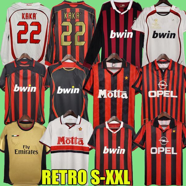 Retro Occer Jerseys Manga larga Kaká Baggio Maldini VAN BATEN Pirlo Inzaghi Beckham Gullit Hevchenko Vintage Hirt Classic Kit 93 94 95 96 97 06 07 09 10 Ac