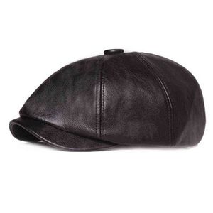 Chapeau en cuir octogonal rétro automne hommes béret casquette de mode élégante casquettes à rabat pour hommes femmes J220722