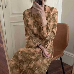 Rétro Office Lady Streetwear Casual Taille haute Summer Sweet Vintage All Match Loose Femme Robes longues Robes 210525