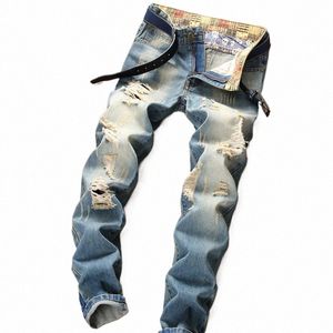 Retro Oude mannen Trendy Broek Recht Plus Size Merk Casual Vernietigen Ontwerp Nieuwe Gat Denim Jeans Vernietigen Bedelaars M2Em #