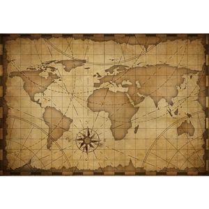 Retro estilo antiguo Color marrón mapa del mundo telón de fondo impreso continentes brújula recién nacido Baby Shower Props niños pirata fiesta fondo